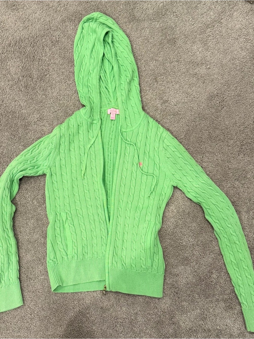 Lily Pulitzer Green Cable Knit Hooded Zip Sweater